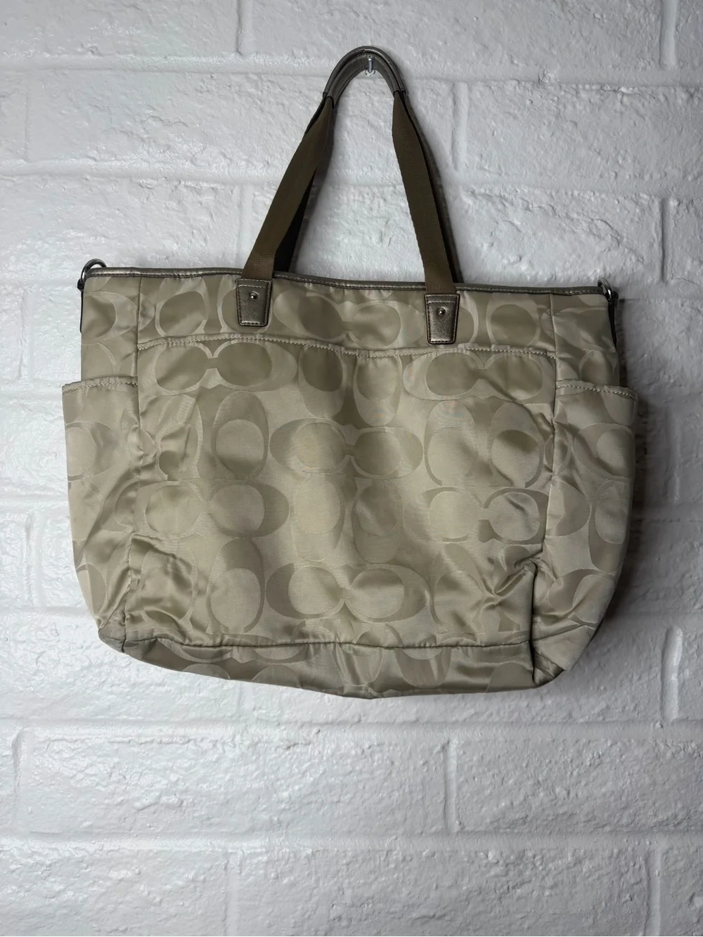 COACH Metallic & Beige Baby Bag or Tote with Shoulder Strap and Hangtag F77577